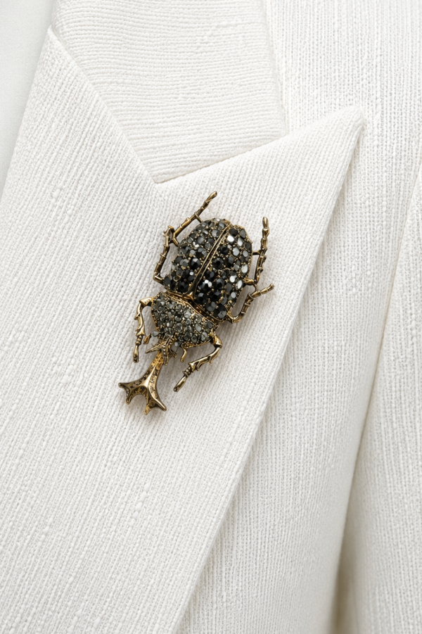 Antique gold beetle brooch with smoky crystals