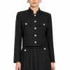 Luxury black cropped military jacket for women by Deljio