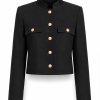 Olyssia Military Crop Jacket with stand collar and gold-tone buttons