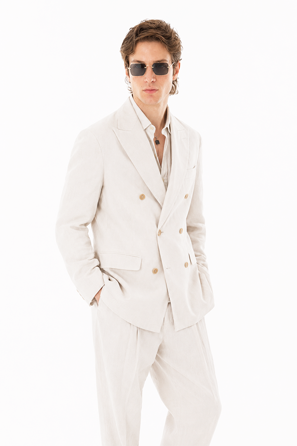 Saemi Signature Valerio Linen double-breasted jacket detail