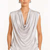 Luxury pearl white Drape-Blouse blouse.