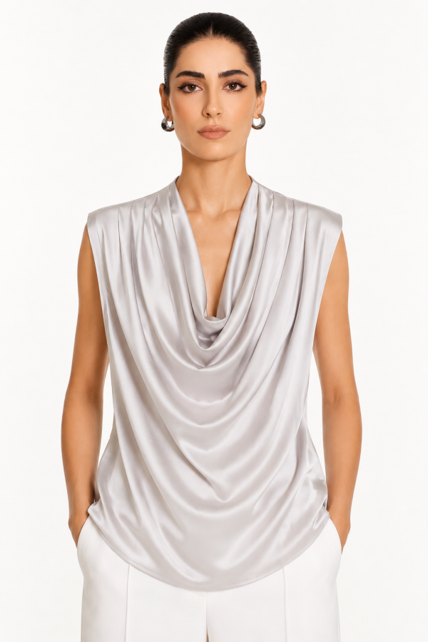 Luxury pearl white Drape-Blouse blouse.