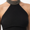Sorevane Crystal Halter Evening Dress 2 Luxury black evening gown with draped waist and high side slit