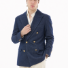 VARENN Tencel Blazer in blue with cream tailored trousers