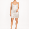 Luxury fringe mini dress featuring layered tassel detailing and elegant V-neck silhouette.