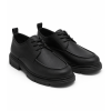 valen Black Chunky Derby Shoes Side profile of Valen Black Chunky Derby Shoes showing the layered lug sole