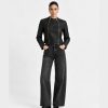DELJIO Classic Fitted Leather Jacket in Black - Full-Length View