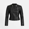 DELJIO Classic Fitted Leather Jacket in Black