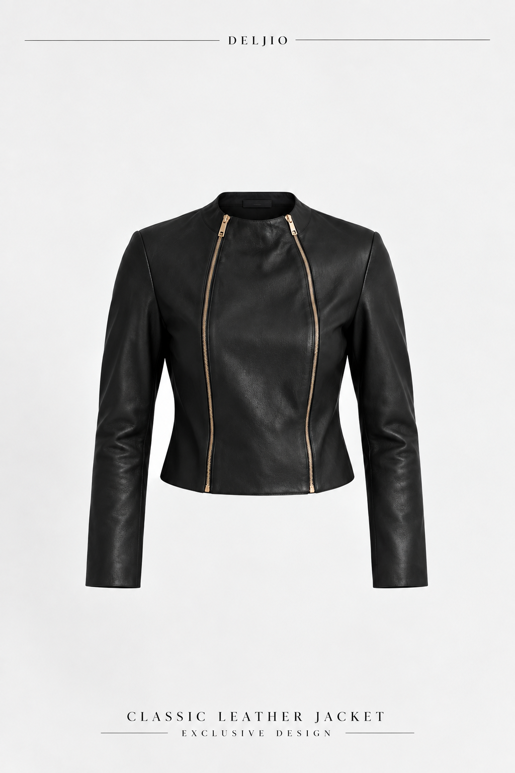 DELJIO Classic Fitted Leather Jacket in Black