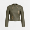 DELJIO Classic Fitted Leather Jacket in Olive