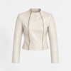 DELJIO Classic Fitted Leather Jacket in Cream