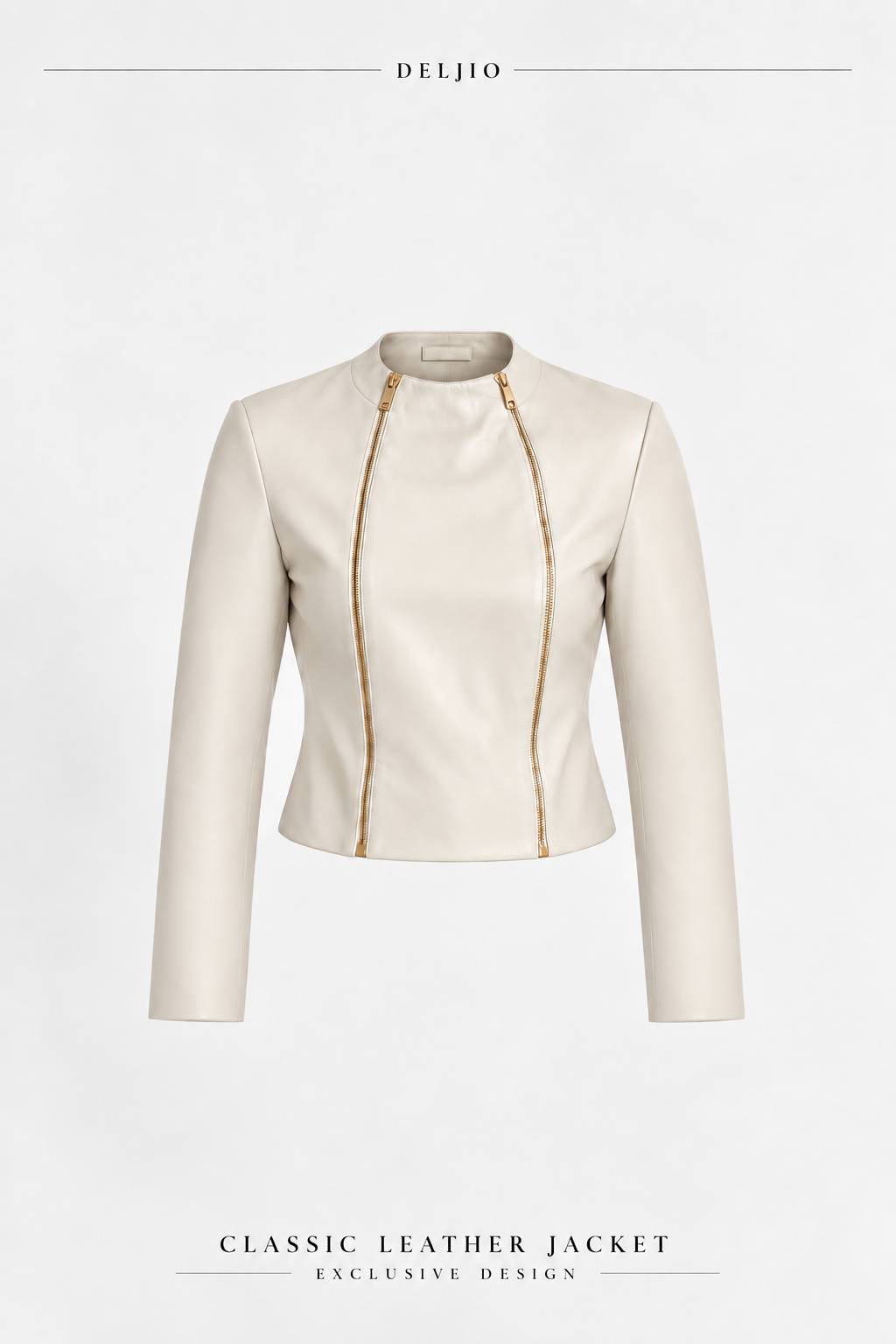 DELJIO Classic Fitted Leather Jacket in Cream
